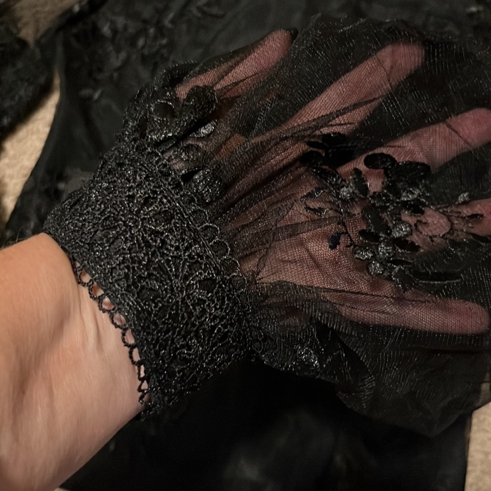 Black sheer and embroidered long sleeve high neck top size S - Picture 3 of 7